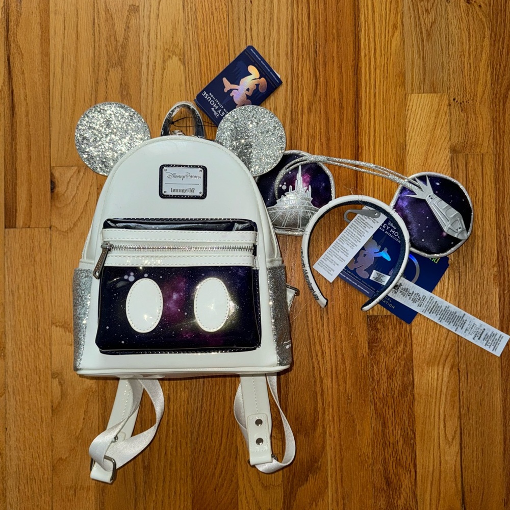 BRAND NEW with Tags Mickey Mouse Main Attraction Loungefly Backpack and Ears